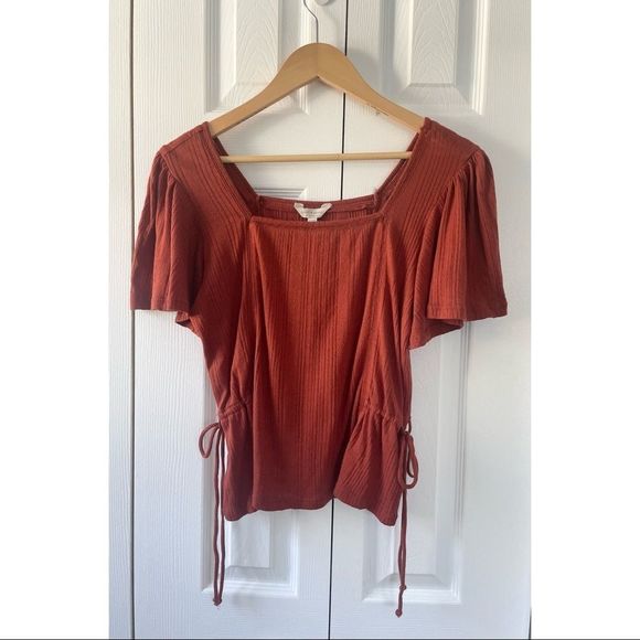 Lucky Brand Tops - NWT Lucky Brand XS Rust Short Sleeve Square Neckline Blouse Top
